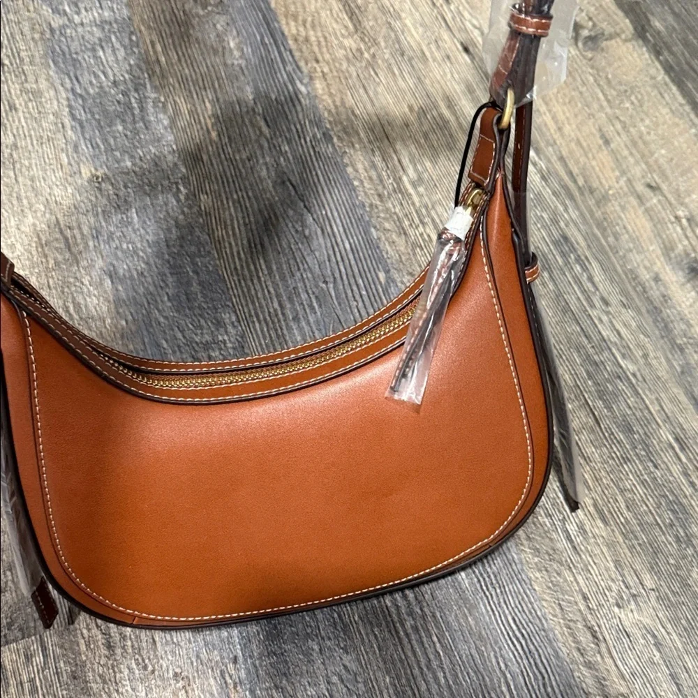 Mango Tan Leather Shoulder Bag